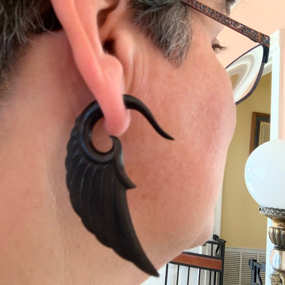 Fake gage earrings. Hand carved. - Picture 5 of 5